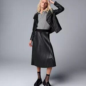 Women's Simply Vera Vera Wang Faux-Leather Pleated Skirt Black, Size: XX LARGE